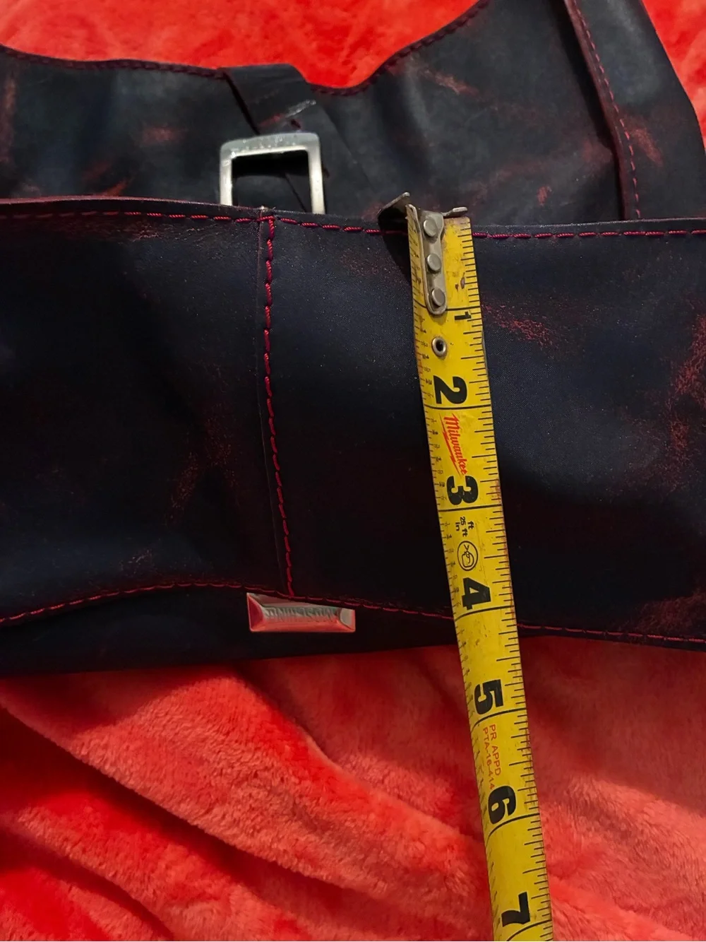 Moschino Black, blue red Leather Messenger Bag with Red Accents